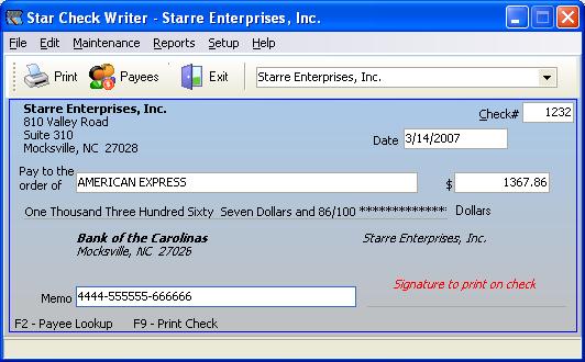 Click to view Star Check Writer 3.20 screenshot