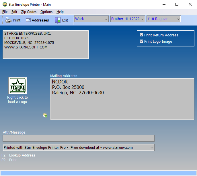 Star Envelope Printer Pro 5.30 screenshot