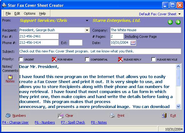 Screenshot for Star Fax Cover Sheet Creator 3.00